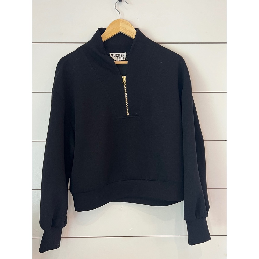 Bucket List Black Quarter Zip Sweatshirt Gold Zipper quiet luxury Small